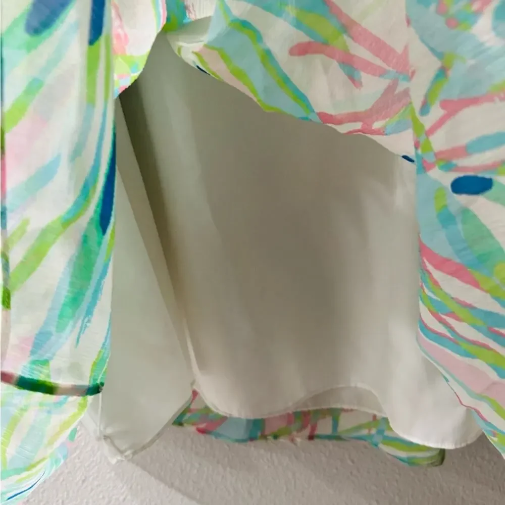 Lilly Pulitzer 100% Silk Pastel Tropical Print Oversize Tunic Dress M Coastal